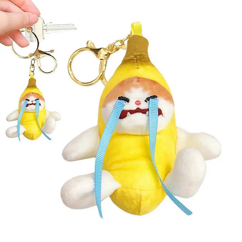 Звук плача банановый кот брелок креативный счастливый кот плачущий банановый кот кукла кулон мягкий желтый котенок фрукты плюшевые игрушки для детей